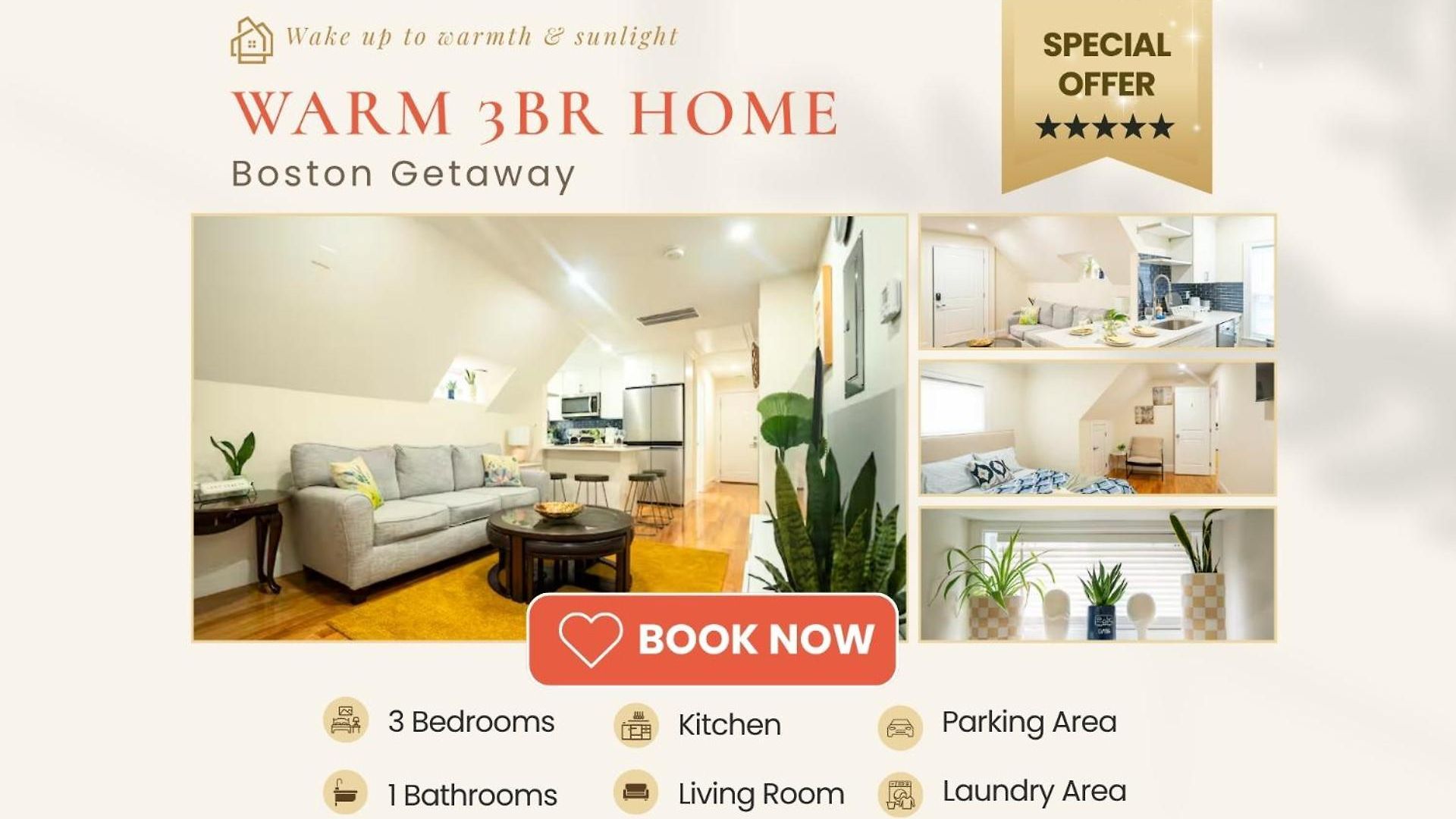 Breezy 3br - Bathtub, Parking, Tv, Walk To Train 803 Boston