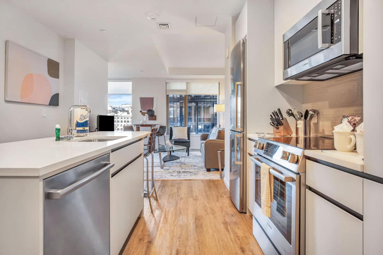 Spacious Full Kitchen In Seaport Apartment Boston