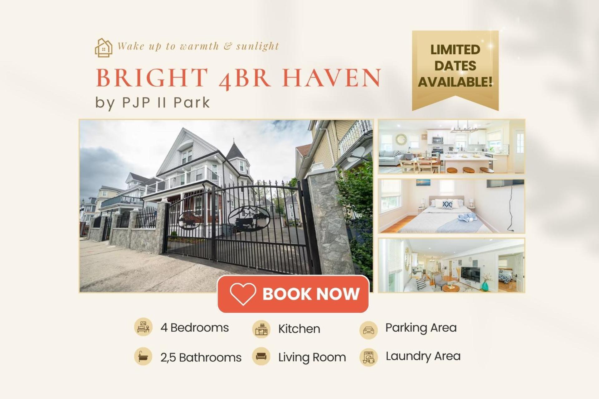 Apartment Bright & Spacious 4Br & 2Ba Boston Apt - Bathtub, Free Parking Near Red Line 802 *